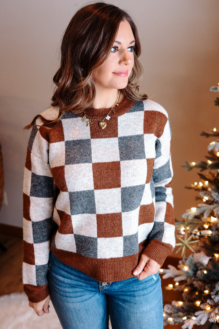 Hattie Checker Crewneck Sweater