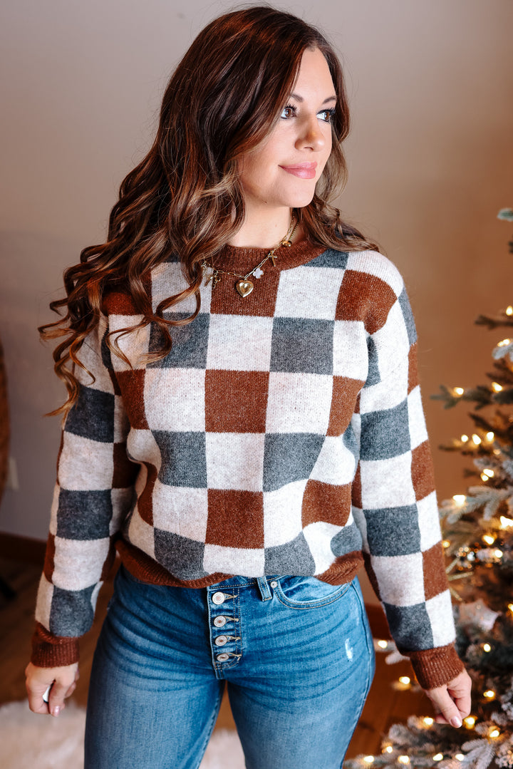 Hattie Checker Crewneck Sweater