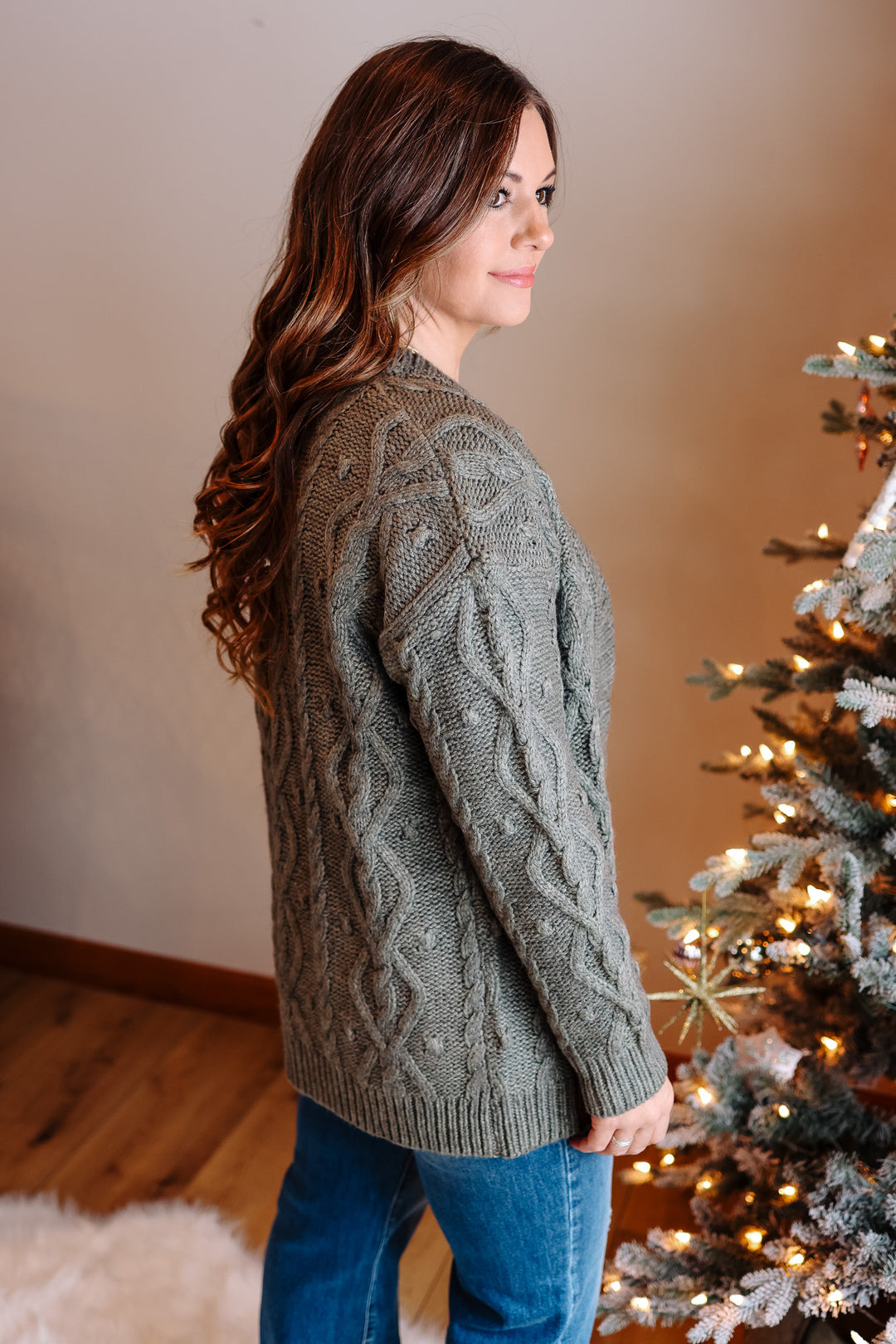 Ava Cable Knit Cardigan - Sage