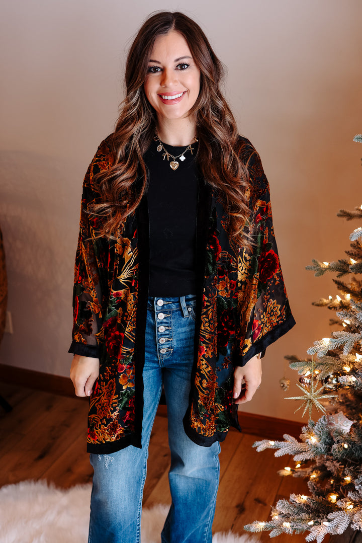 Jane Burnout Velvet Kimono