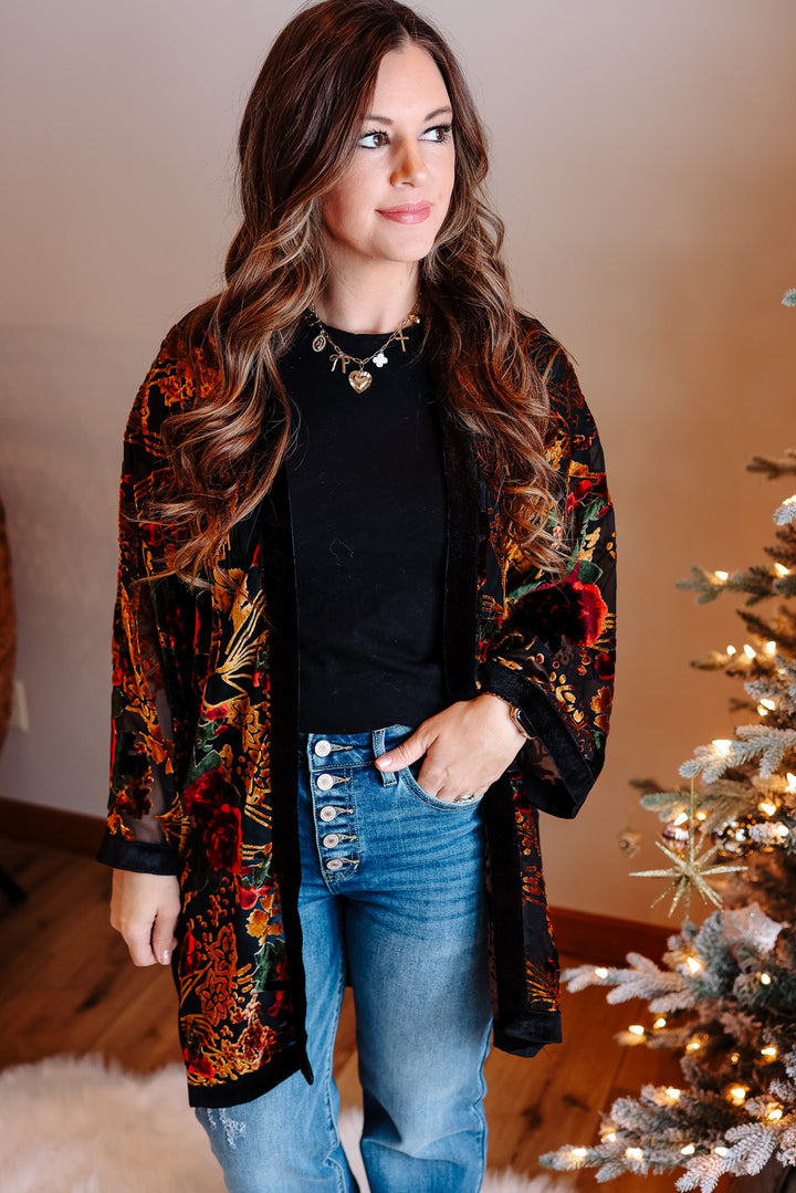 Jane Burnout Velvet Kimono