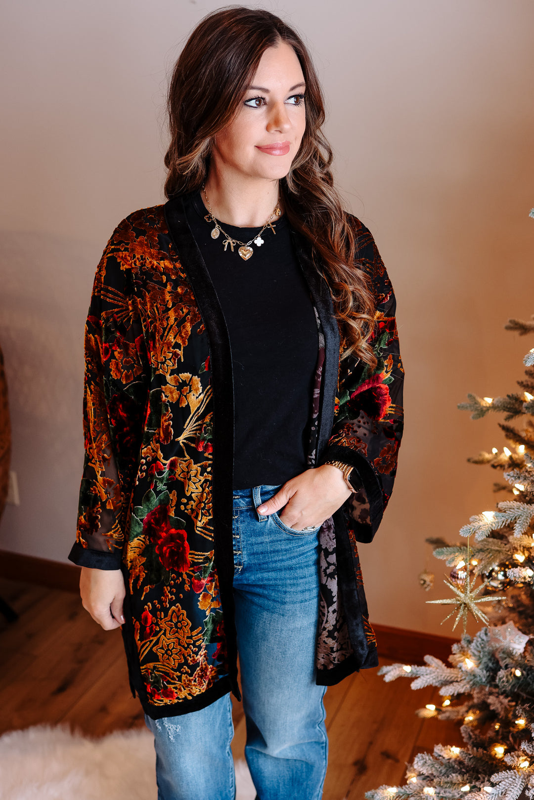 Jane Burnout Velvet Kimono