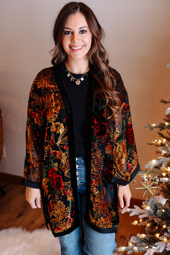 Jane Burnout Velvet Kimono