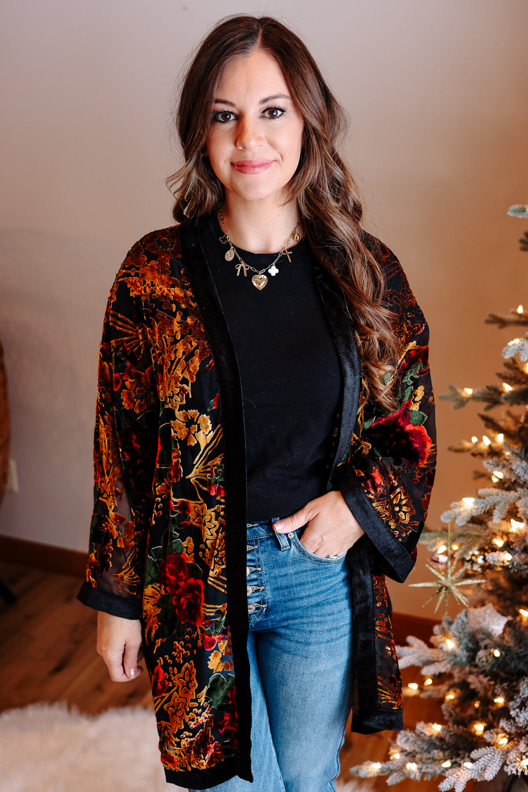 Jane Burnout Velvet Kimono