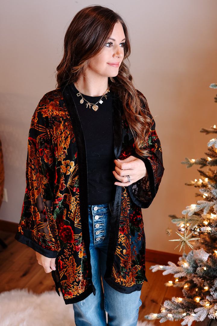 Jane Burnout Velvet Kimono