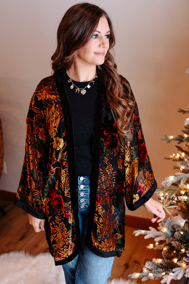 Jane Burnout Velvet Kimono