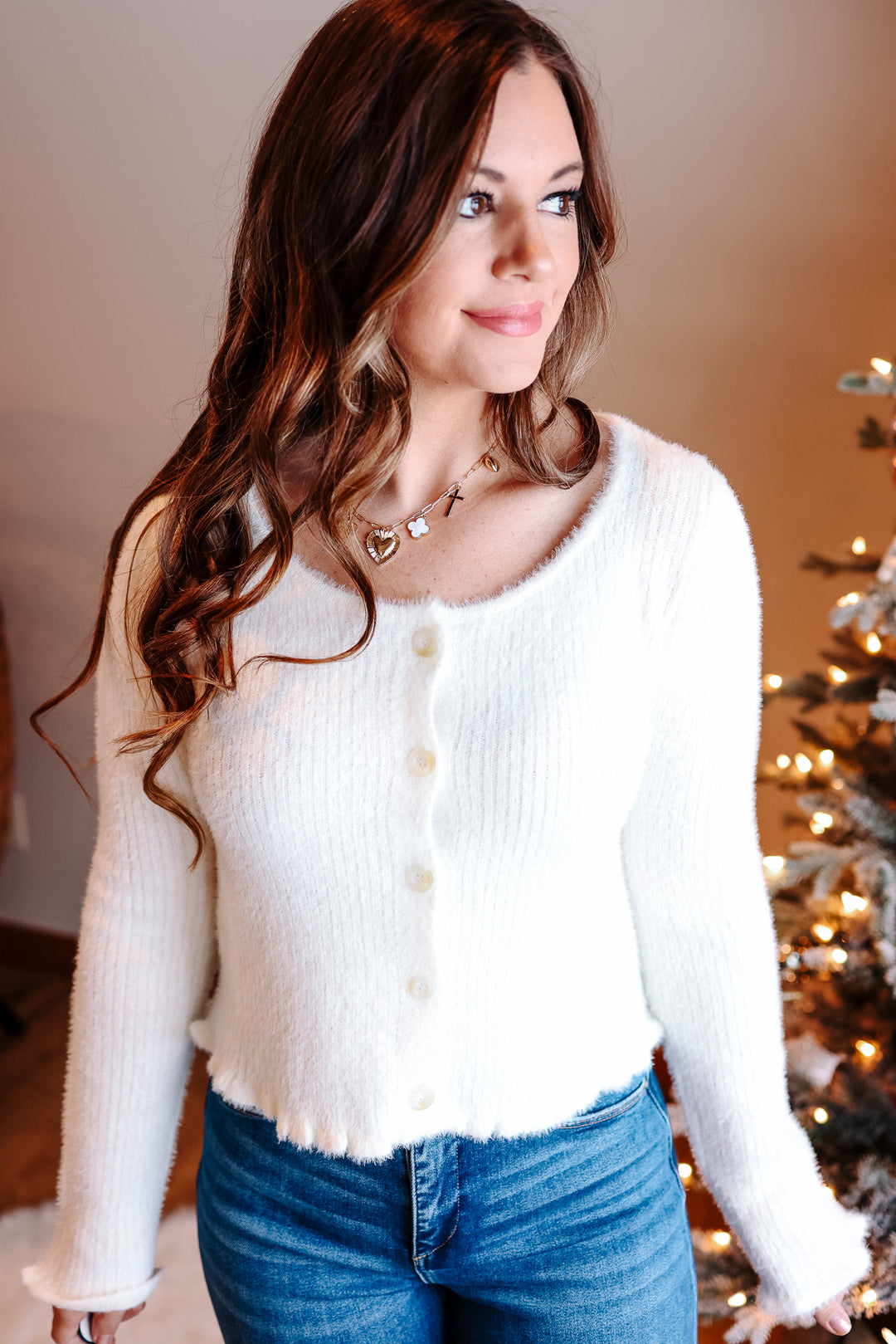 Alexa Eyelash Button Down Cardigan