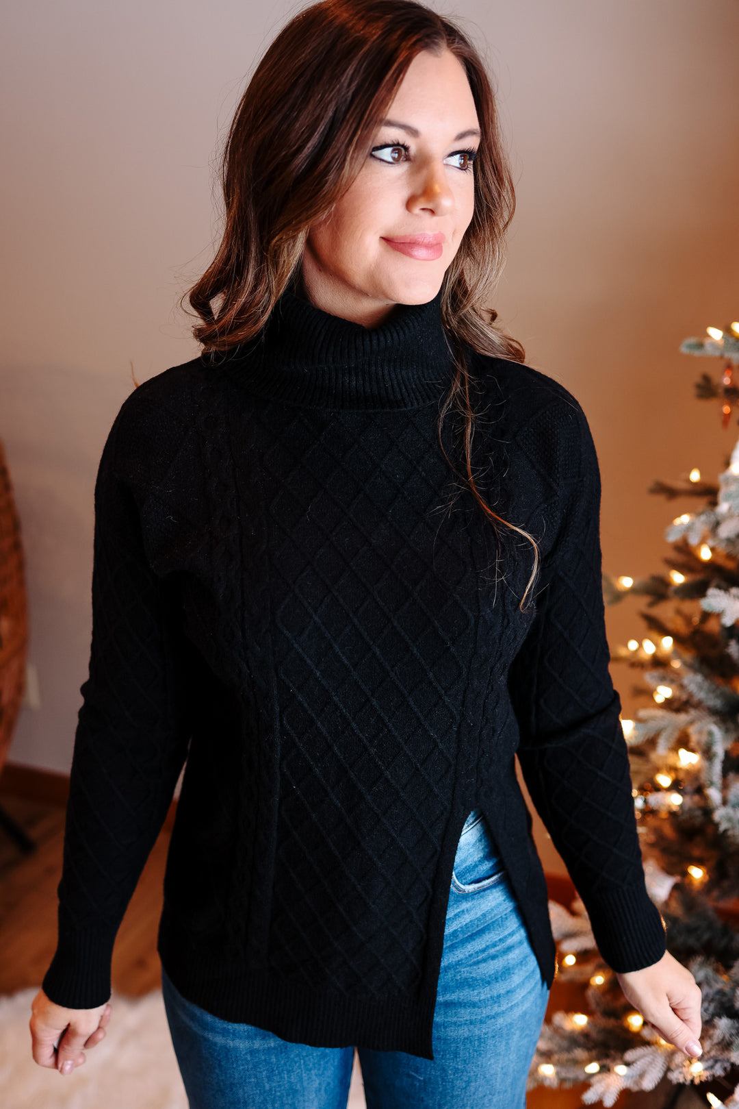 Lena Split Hem Turtle Neck - Black