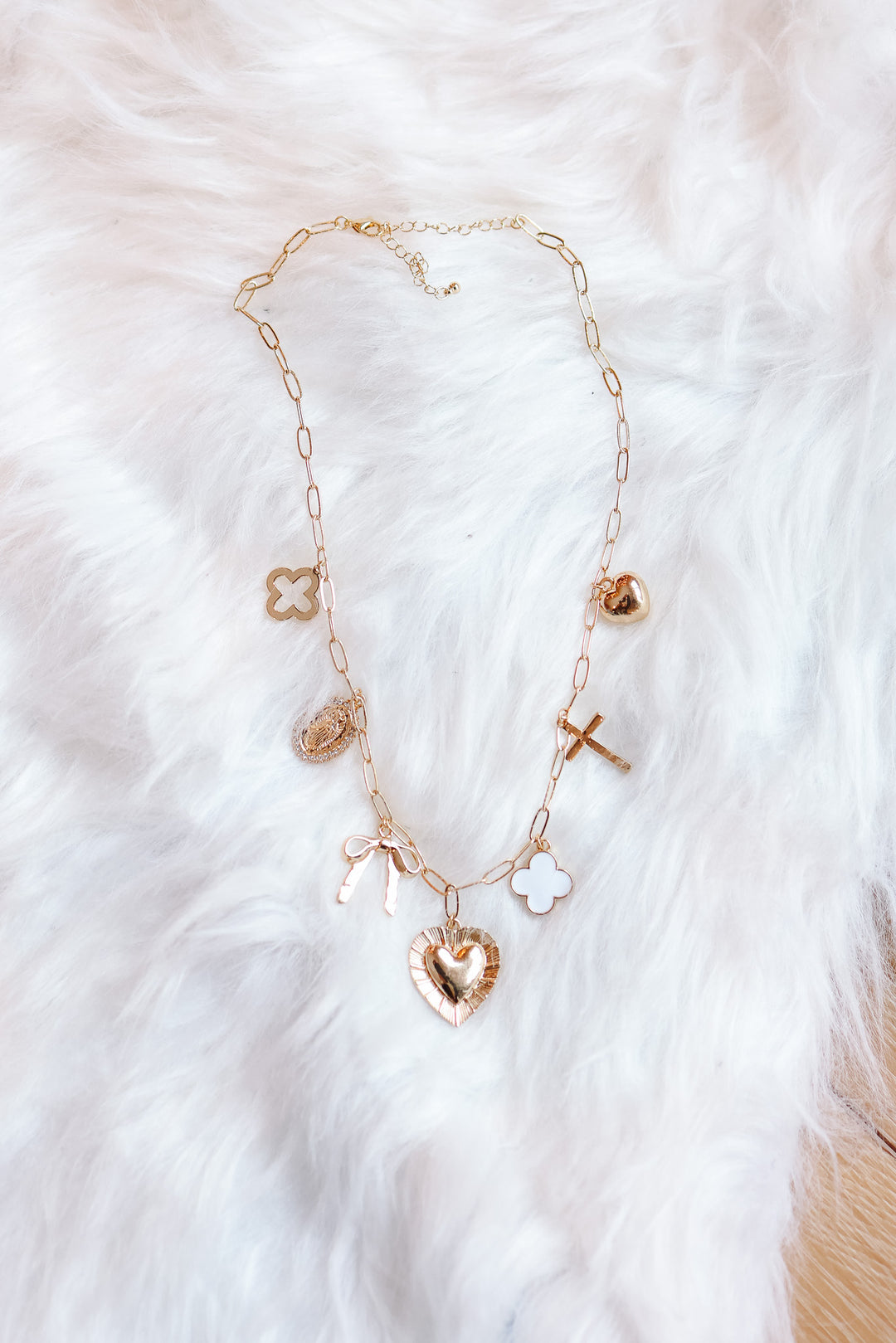 Gabby Heart, Cross, Clover, & Ribbon Charm Necklace