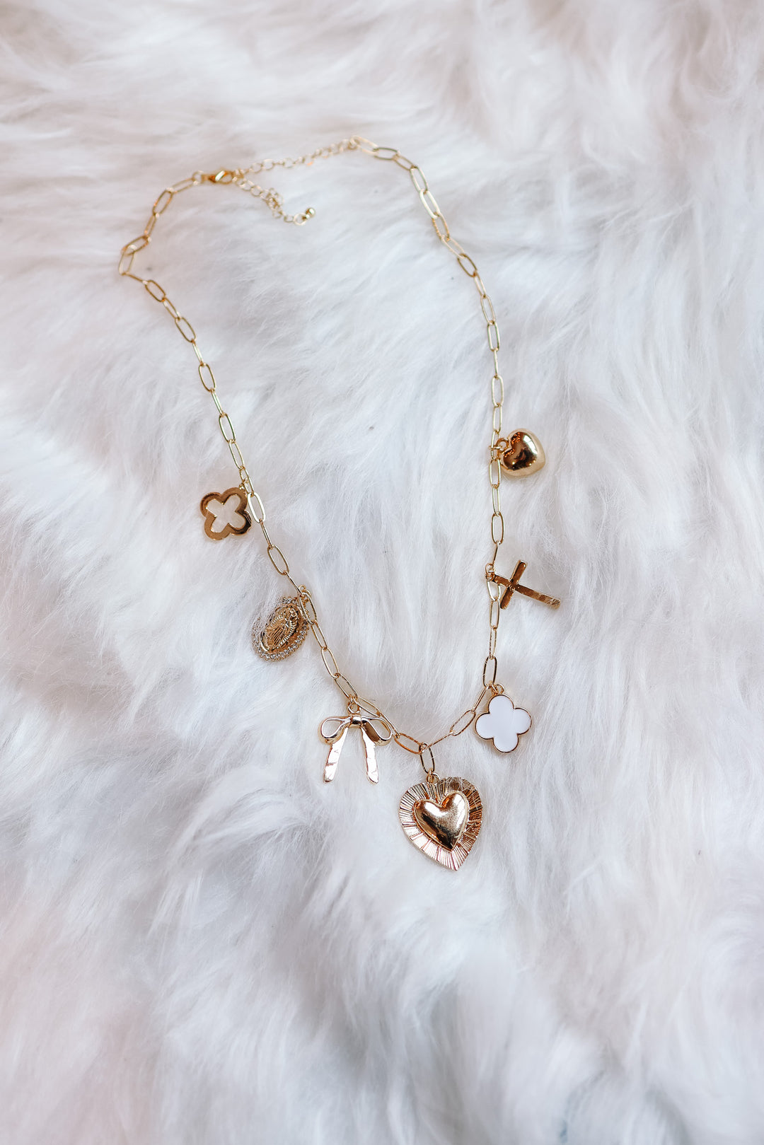 Gabby Heart, Cross, Clover, & Ribbon Charm Necklace