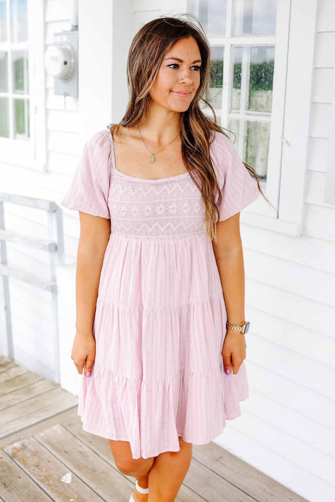 Blair Bubble Sleeve Babydoll Dress - Orchid