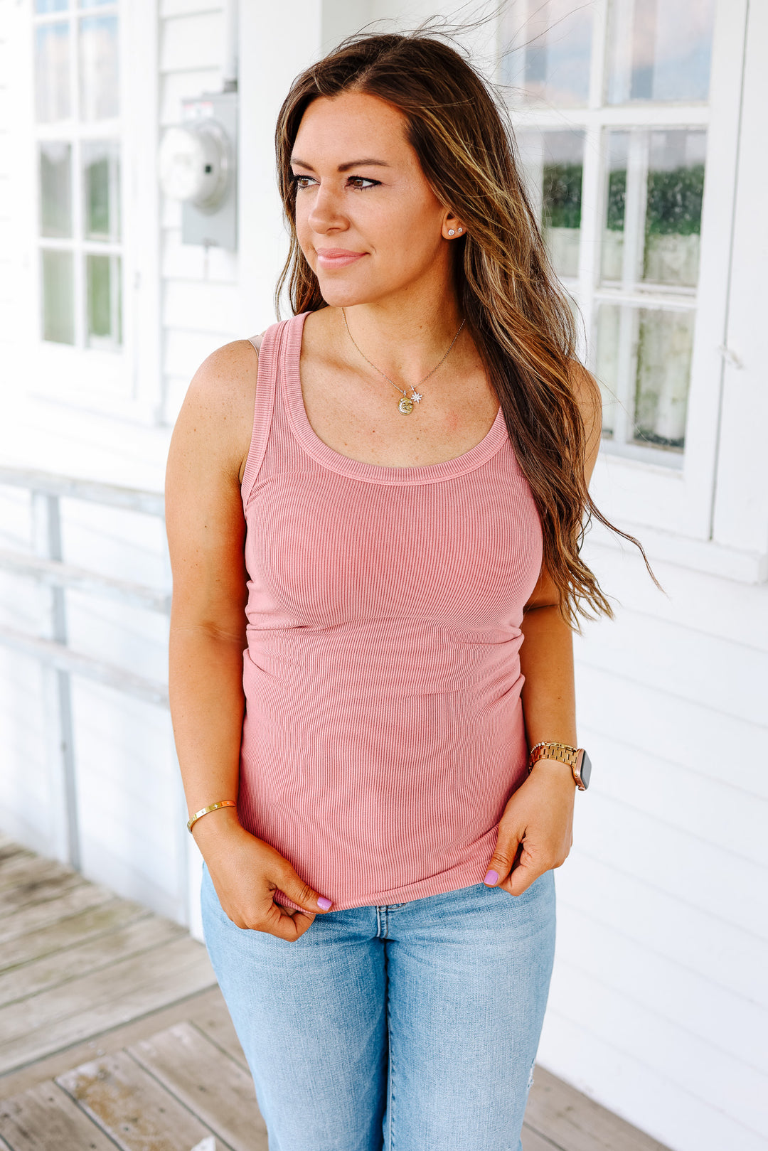 Isla Ribbed Tank - Coral