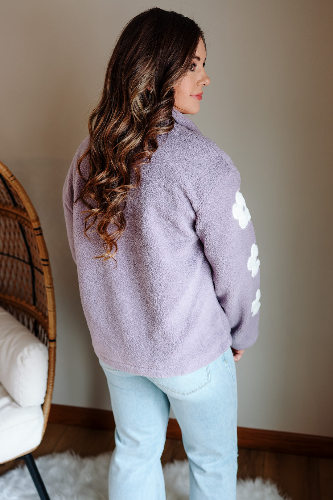 Maddie Flower Embroidery Zip Up - Lavender