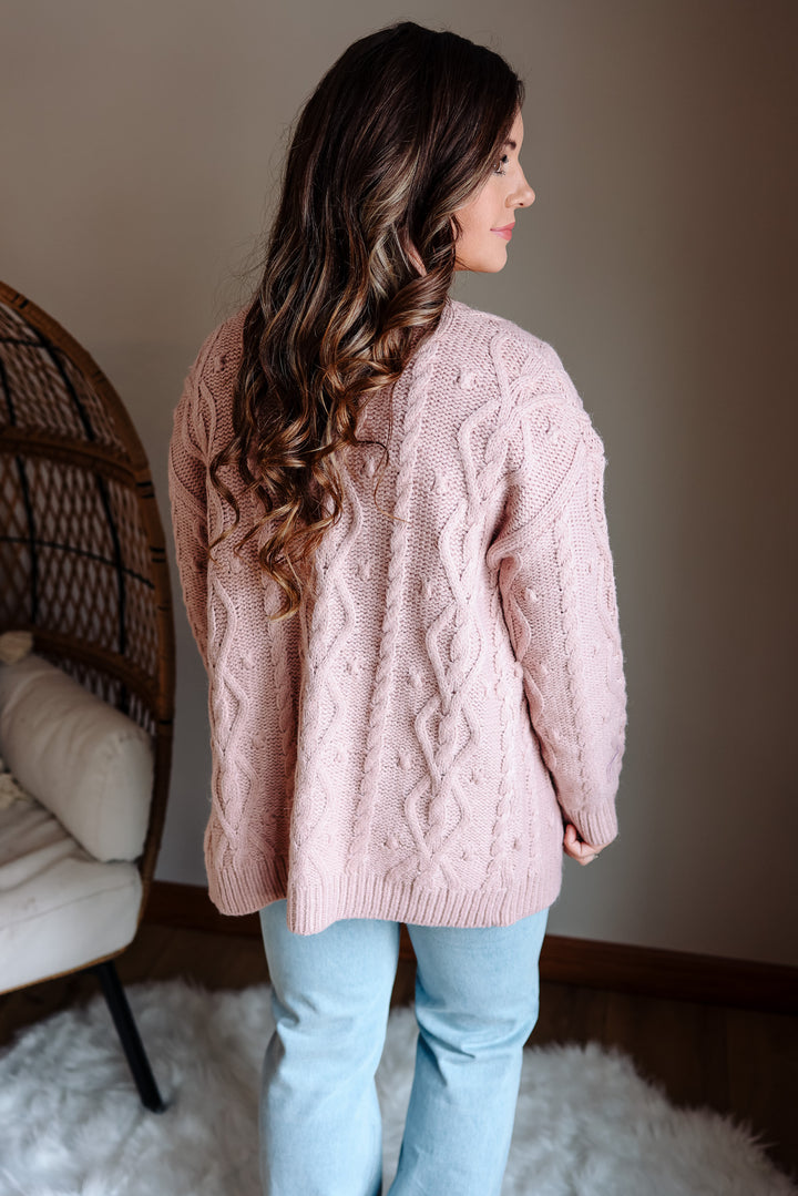 Ava Cable Knit Cardigan - Pink