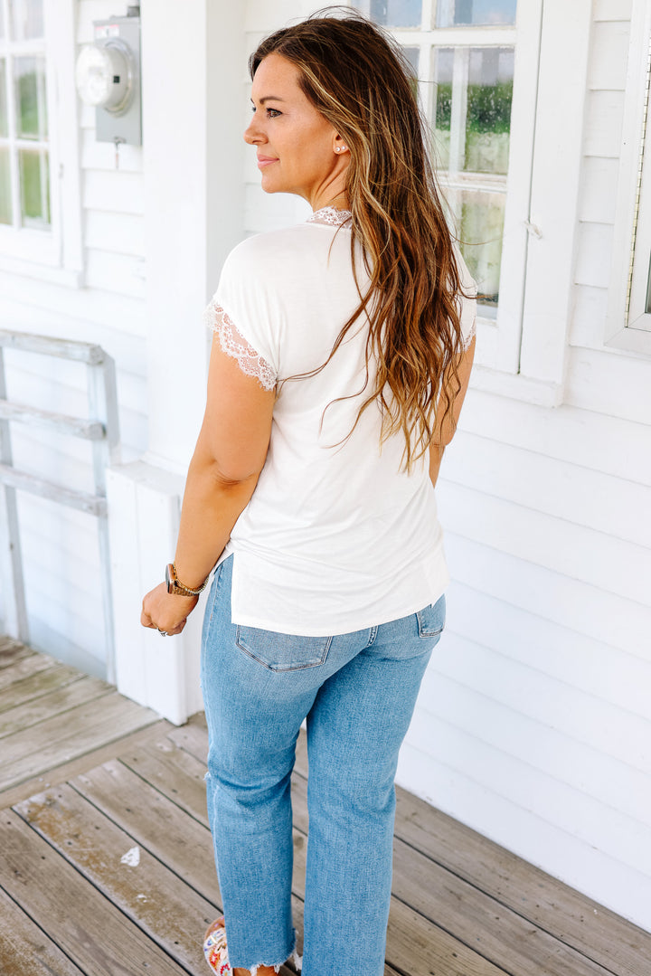 Riley Lace Trim Tee - Off White