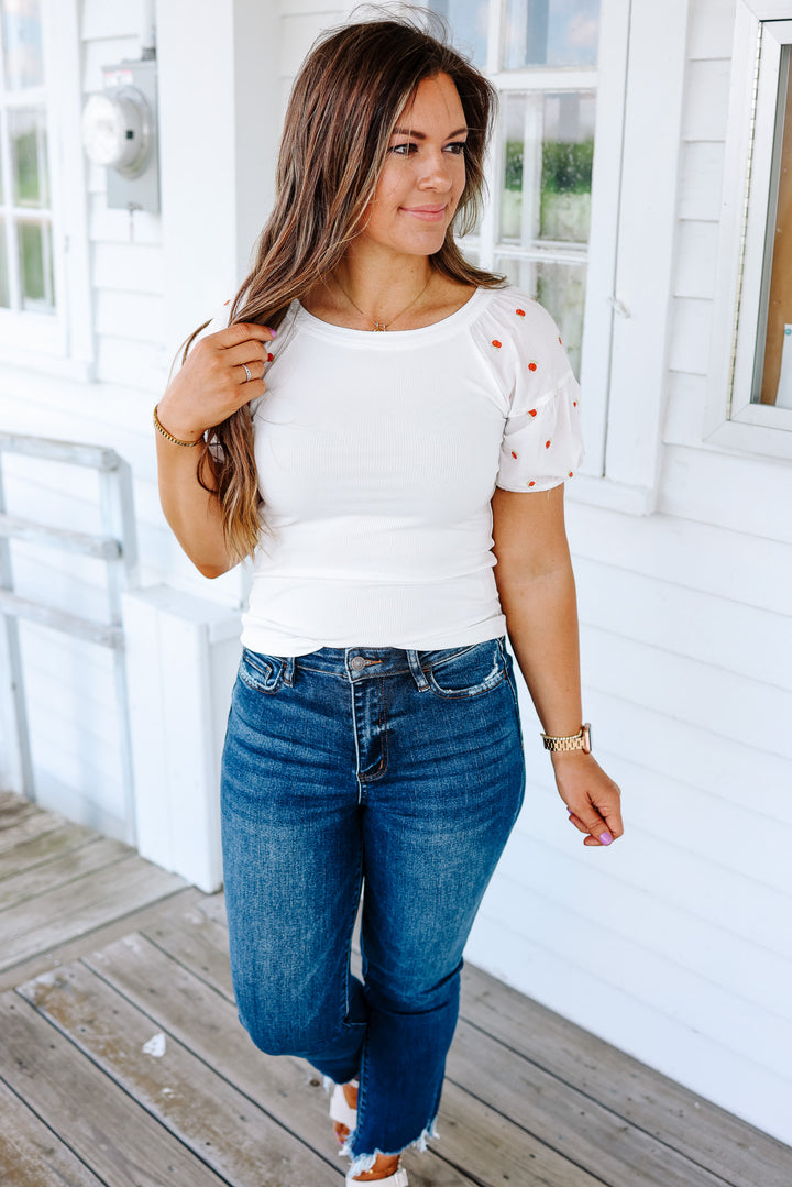 Cherry Embroidered Sleeve Tee