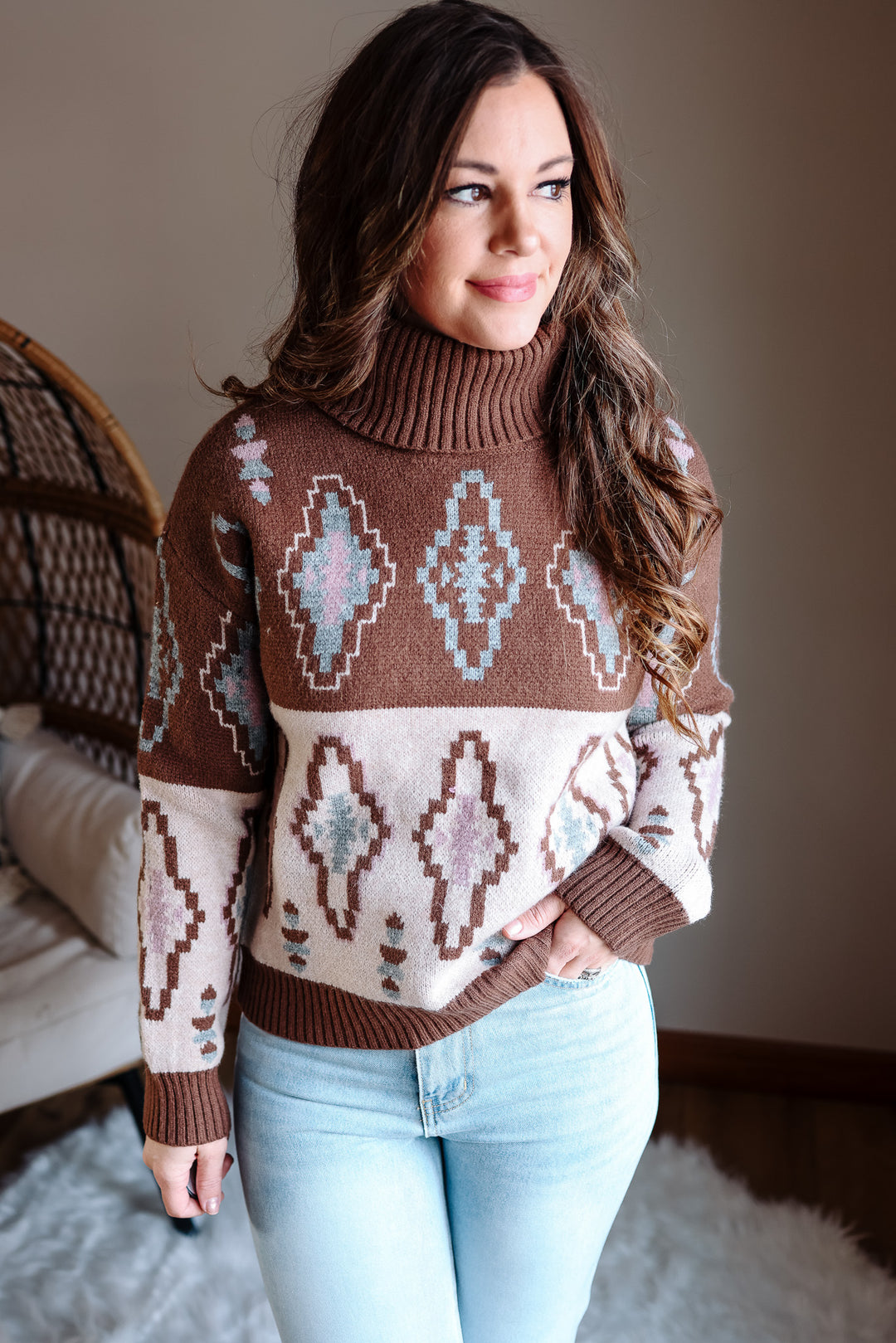 Alexa Jacquard Turtleneck Sweater