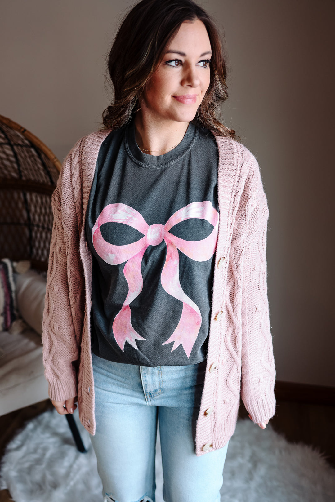 Large Pink Ribbon Graphic Tee - Pepper