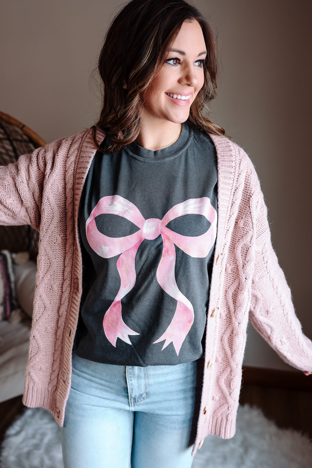 Large Pink Ribbon Graphic Tee - Pepper