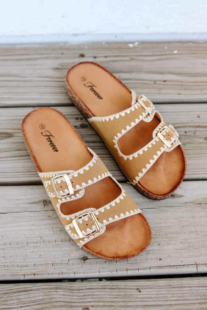 Izzy Stitched Slide Sandal - Tan