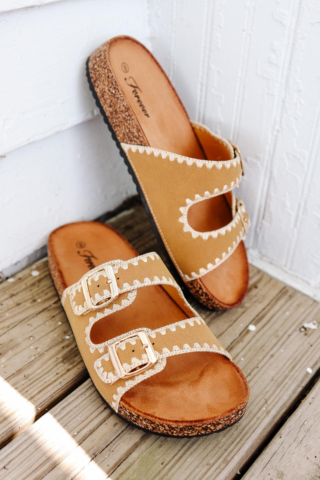 Izzy Stitched Slide Sandal - Tan