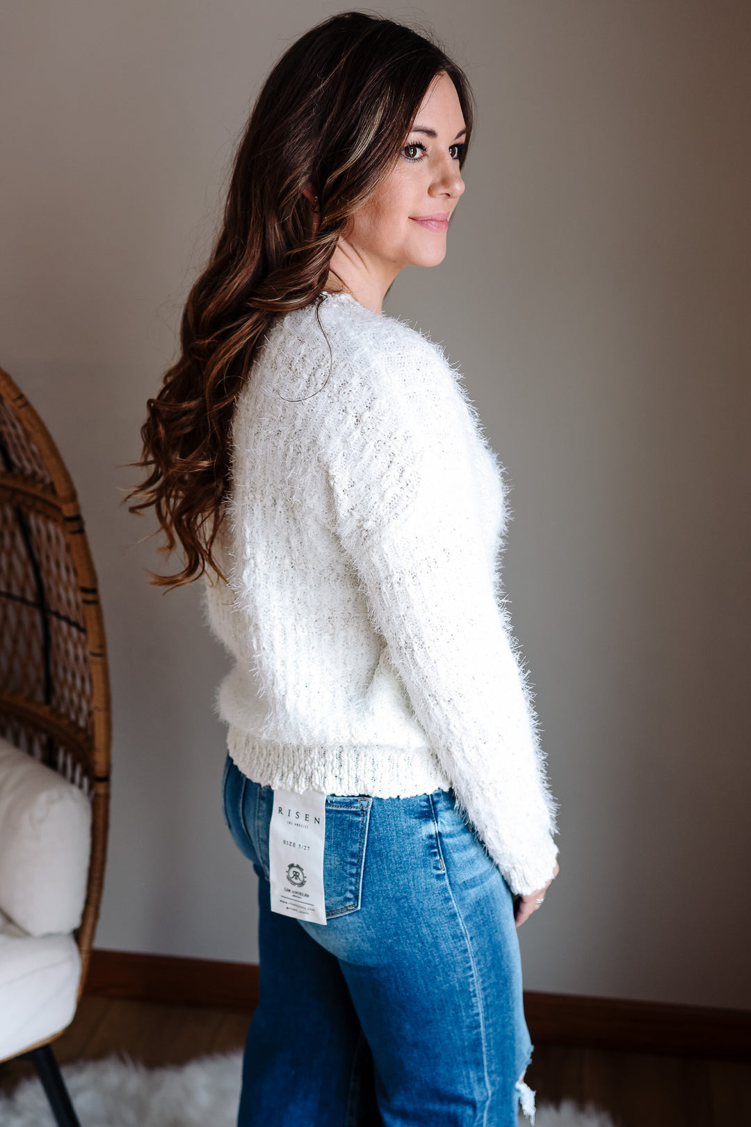 Delta Fluffy Tweed Sweater - White