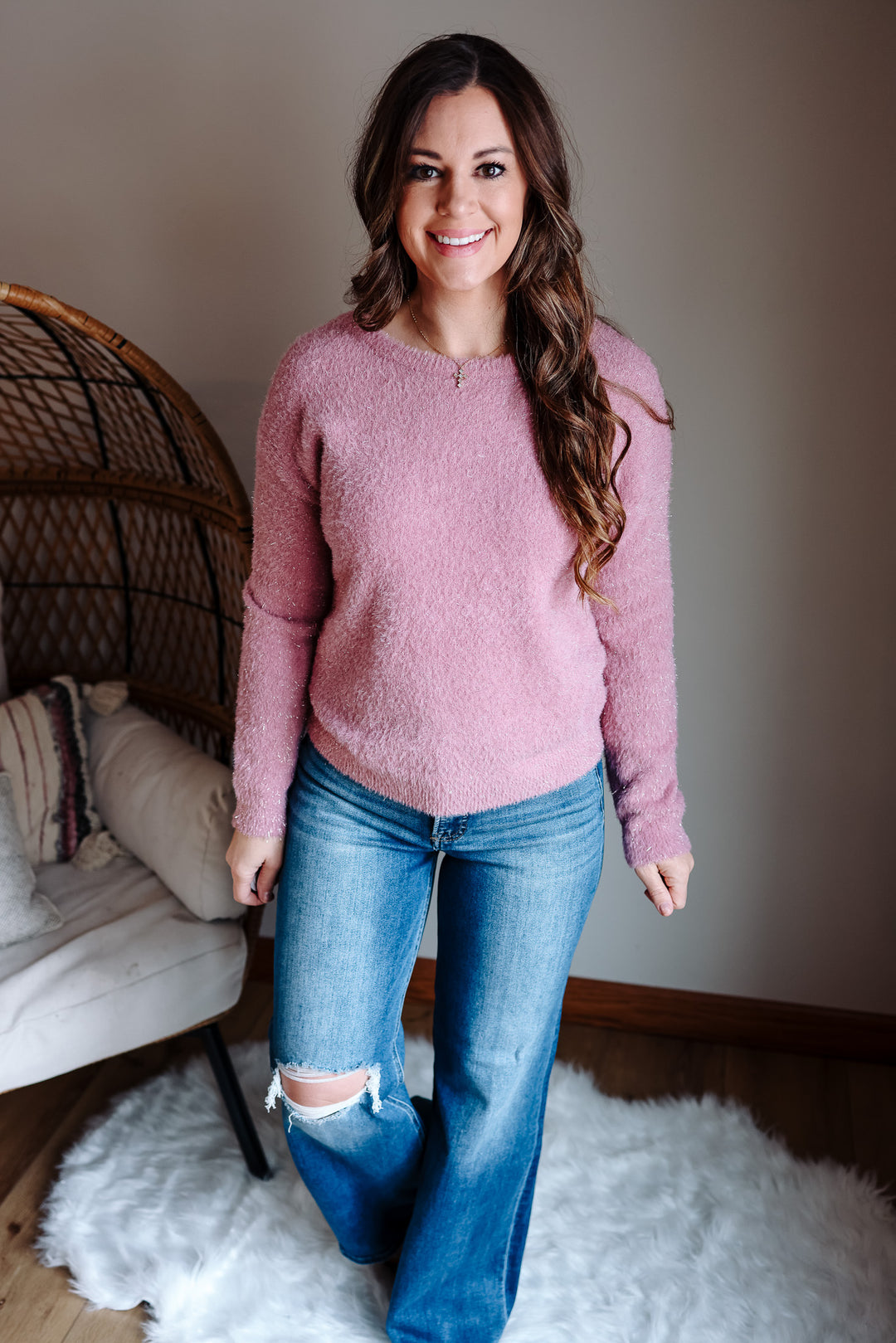 Olivia Eyelash Sweater - Mauve