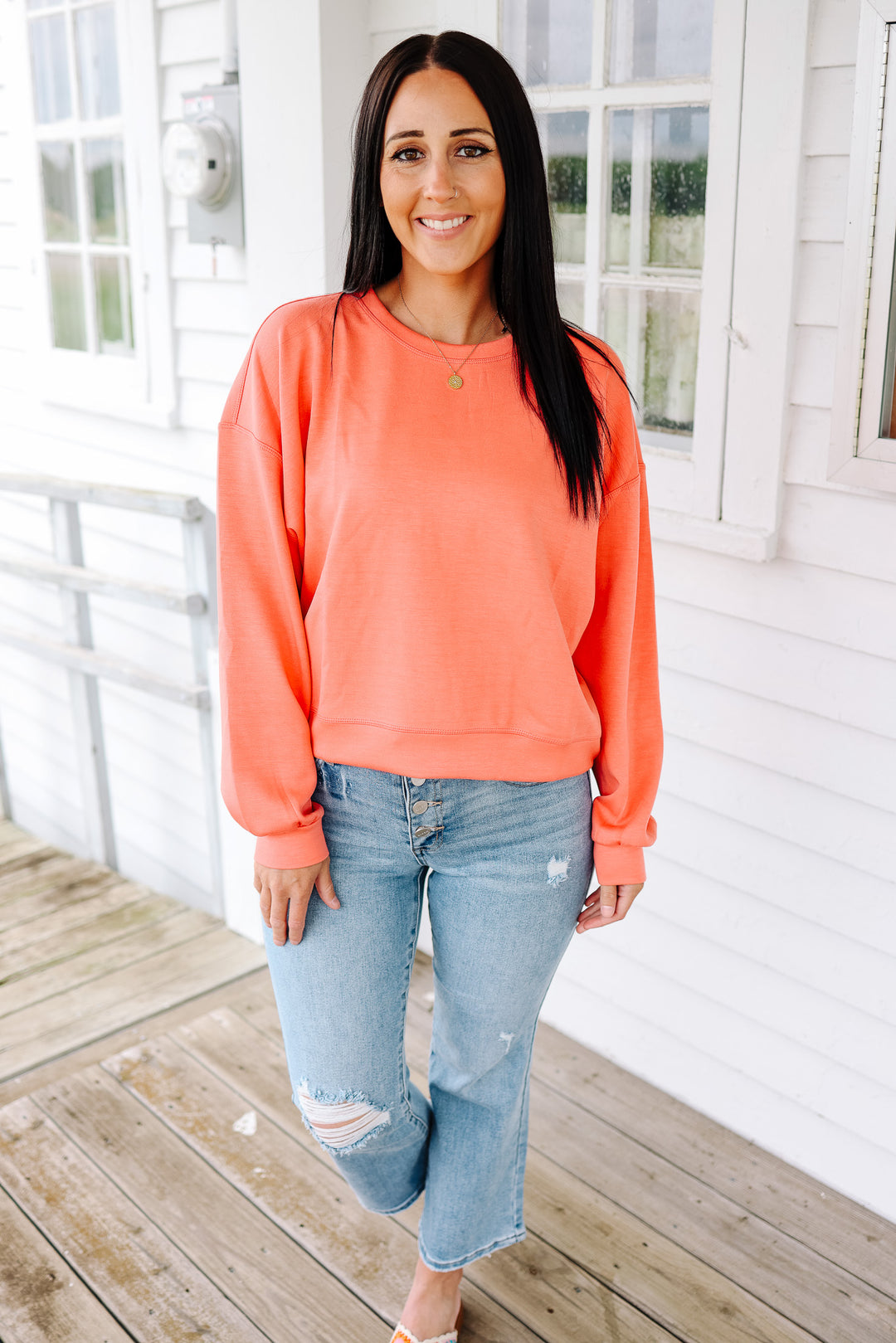 Nina Scuba Relaxed Sweatshirt - Guava