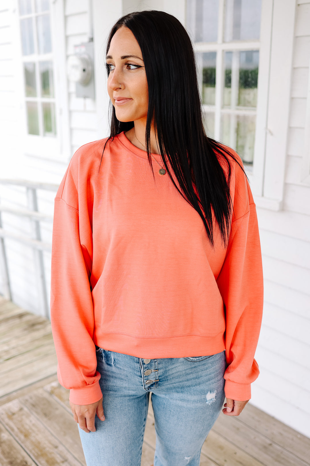 Nina Scuba Relaxed Sweatshirt - Guava