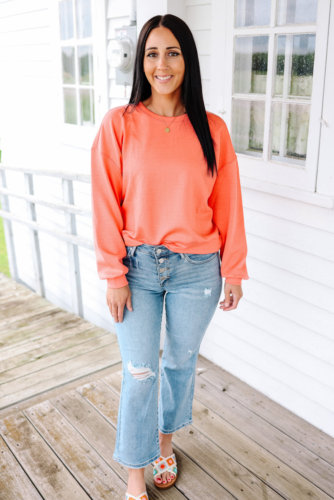 Nina Scuba Relaxed Sweatshirt - Guava