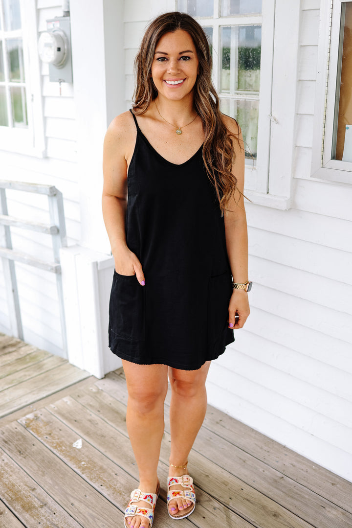 Sporty Romper Dress - Black