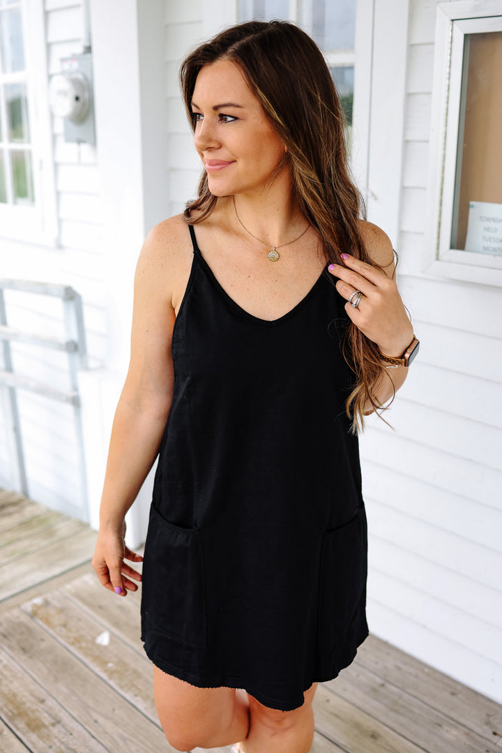 Sporty Romper Dress - Black