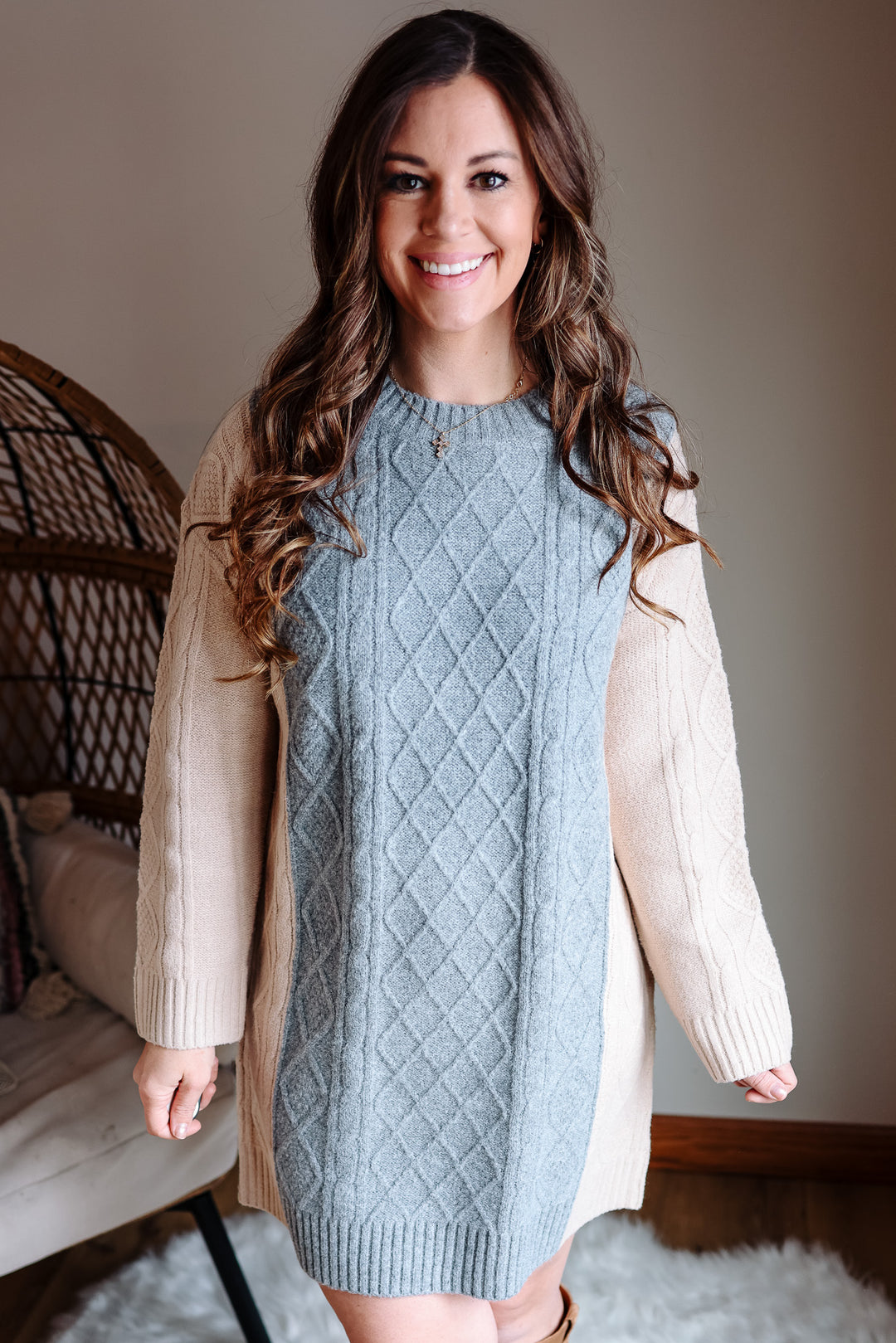 Kalie Cable Knit Sweater Dress