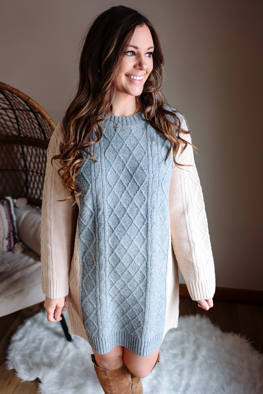 Kalie Cable Knit Sweater Dress