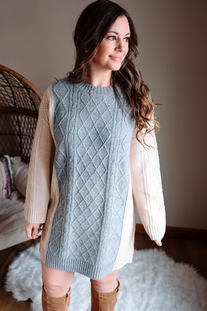 Kalie Cable Knit Sweater Dress