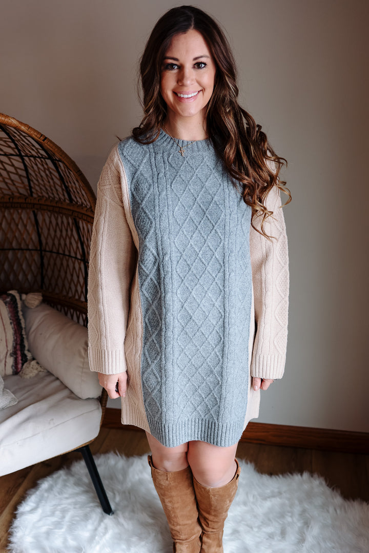 Kalie Cable Knit Sweater Dress