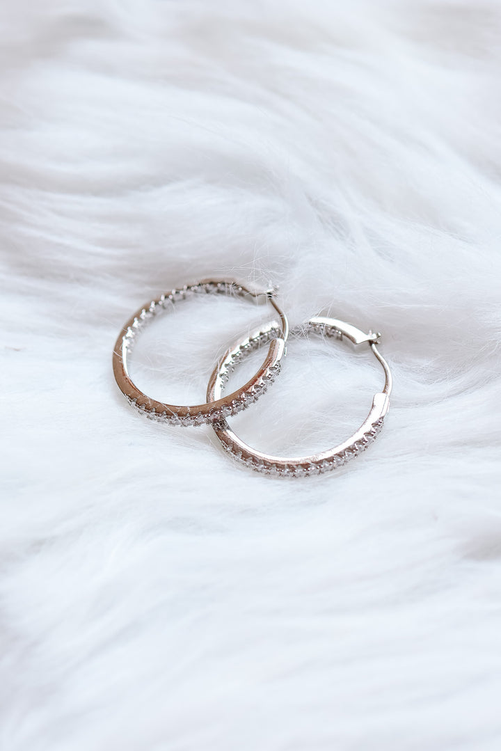 Elianna CZ Stone Hoop Earrings - Silver