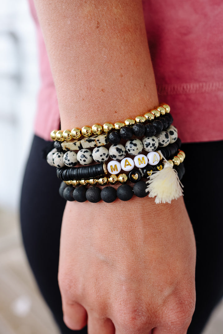 Matte Black 'Mama' Bracelet Stack