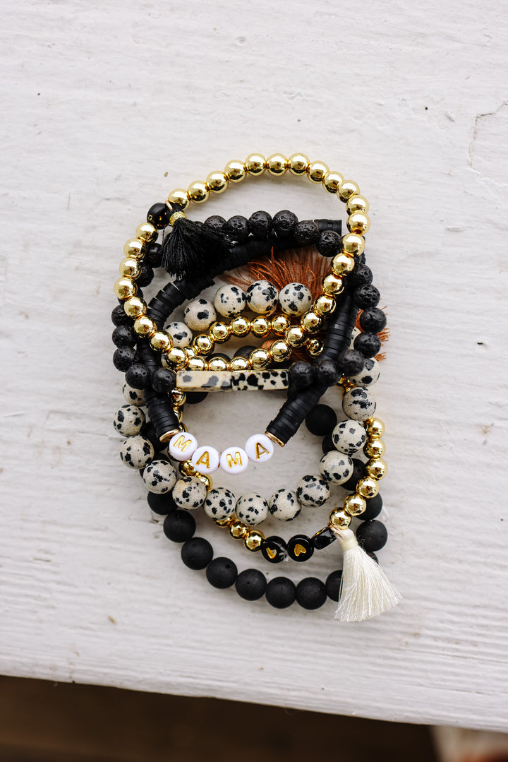 Matte Black 'Mama' Bracelet Stack