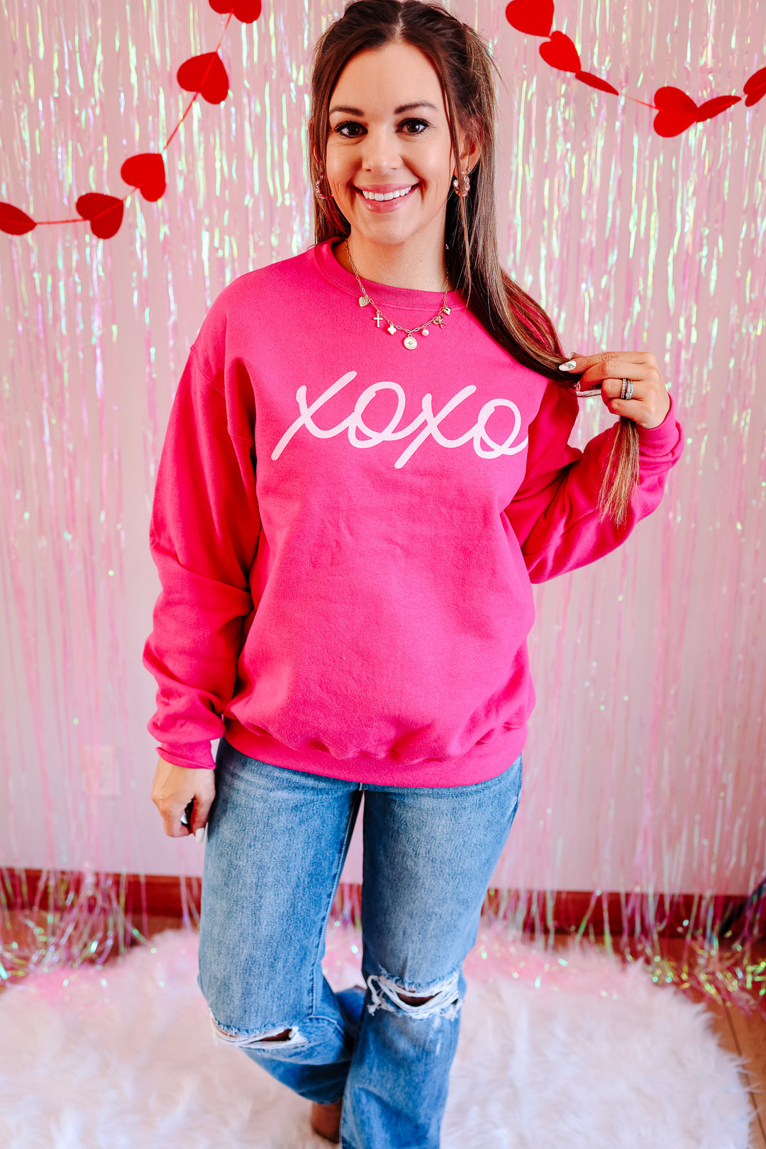 XOXO Crewneck Sweatshirt - Cyber Pink