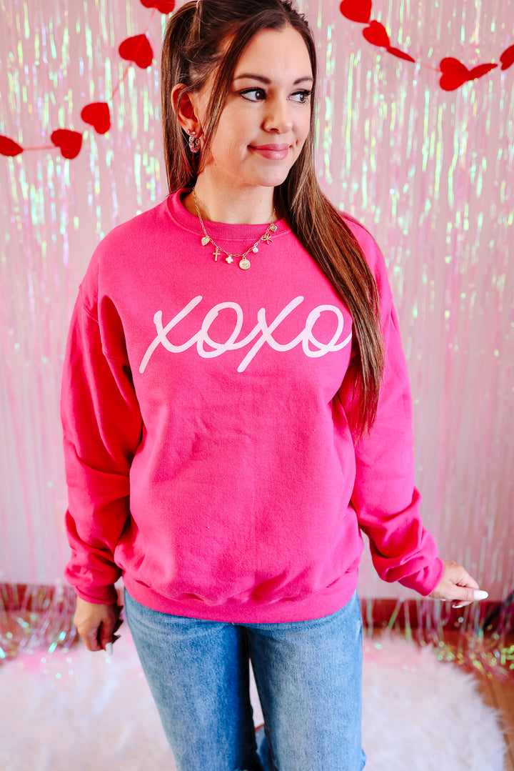 XOXO Crewneck Sweatshirt - Cyber Pink