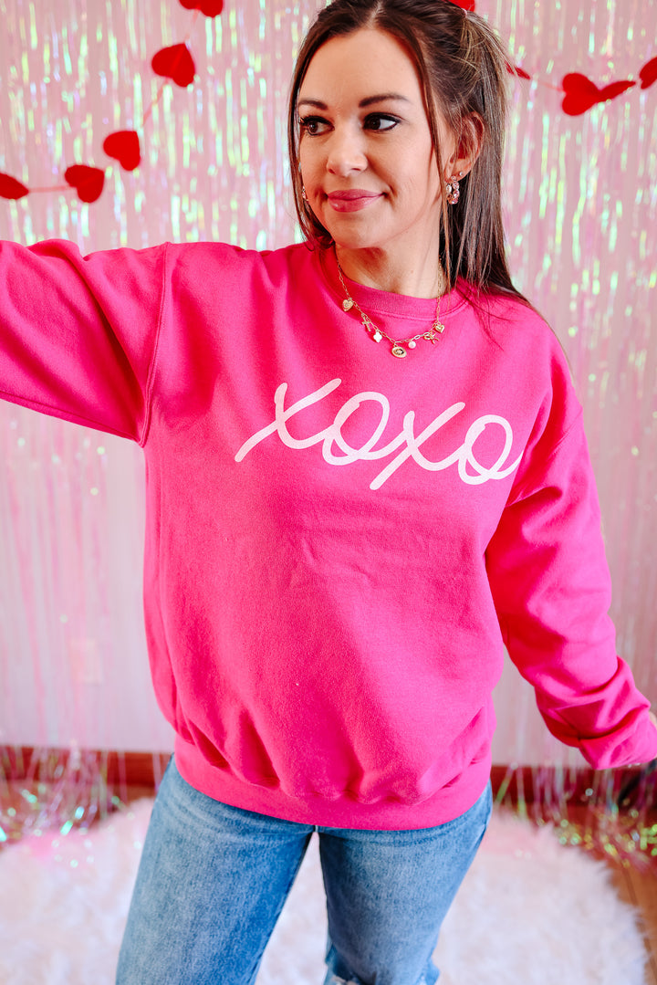 XOXO Crewneck Sweatshirt - Cyber Pink