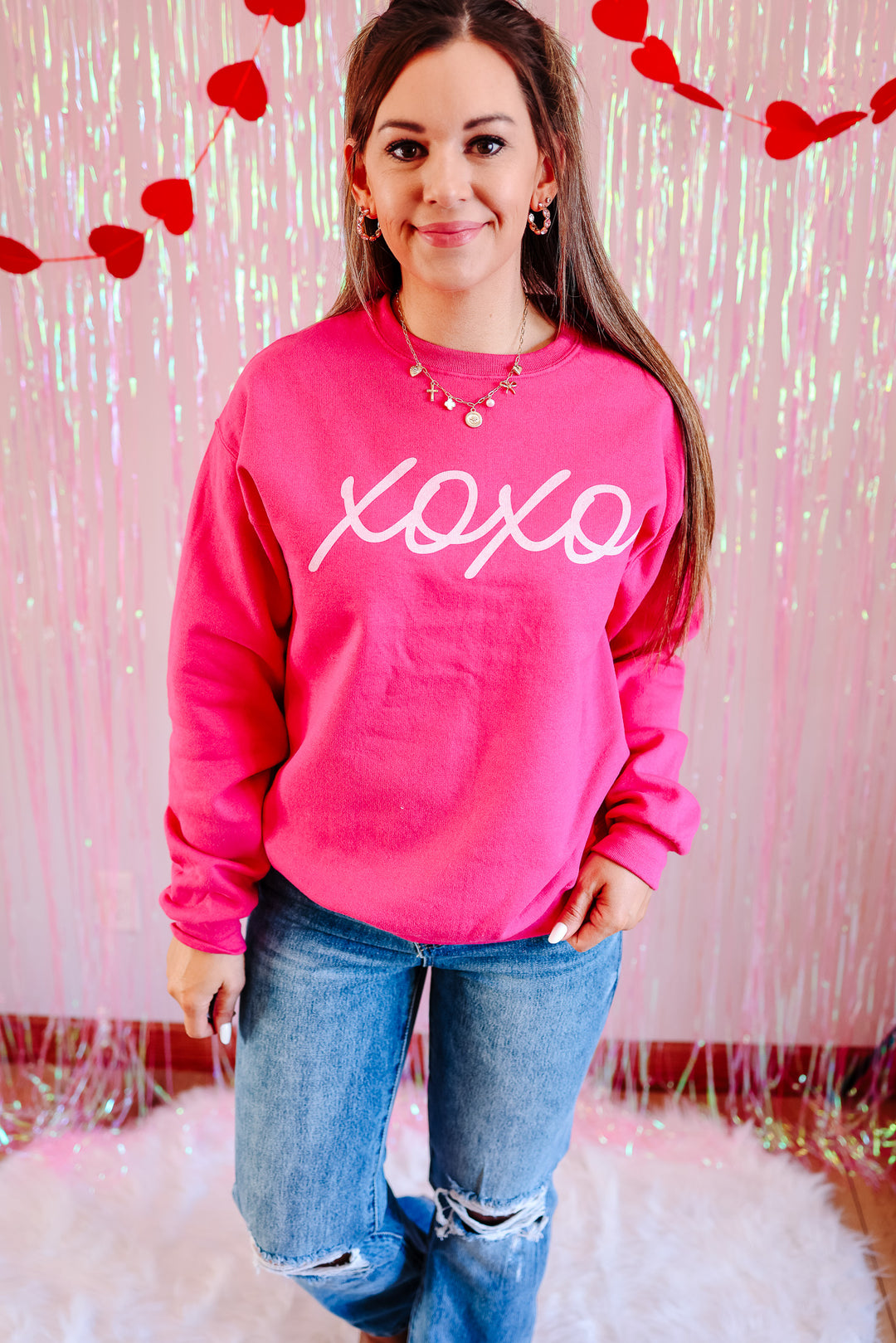 XOXO Crewneck Sweatshirt - Cyber Pink