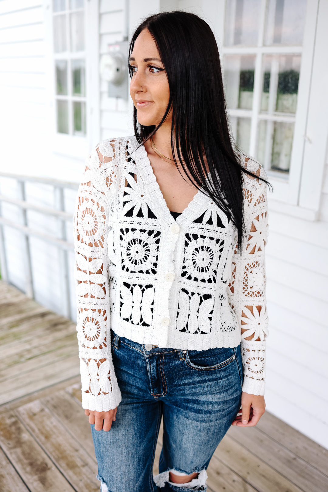 Hazel Crochet Button Up Cardigan