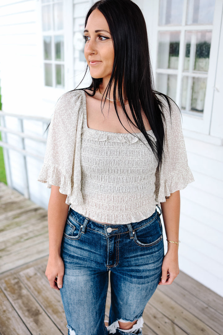 Audrey Smocked Flutter Sleeve Top