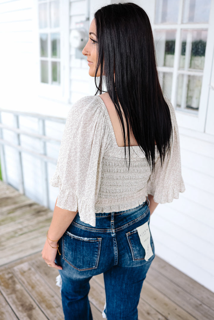 Audrey Smocked Flutter Sleeve Top