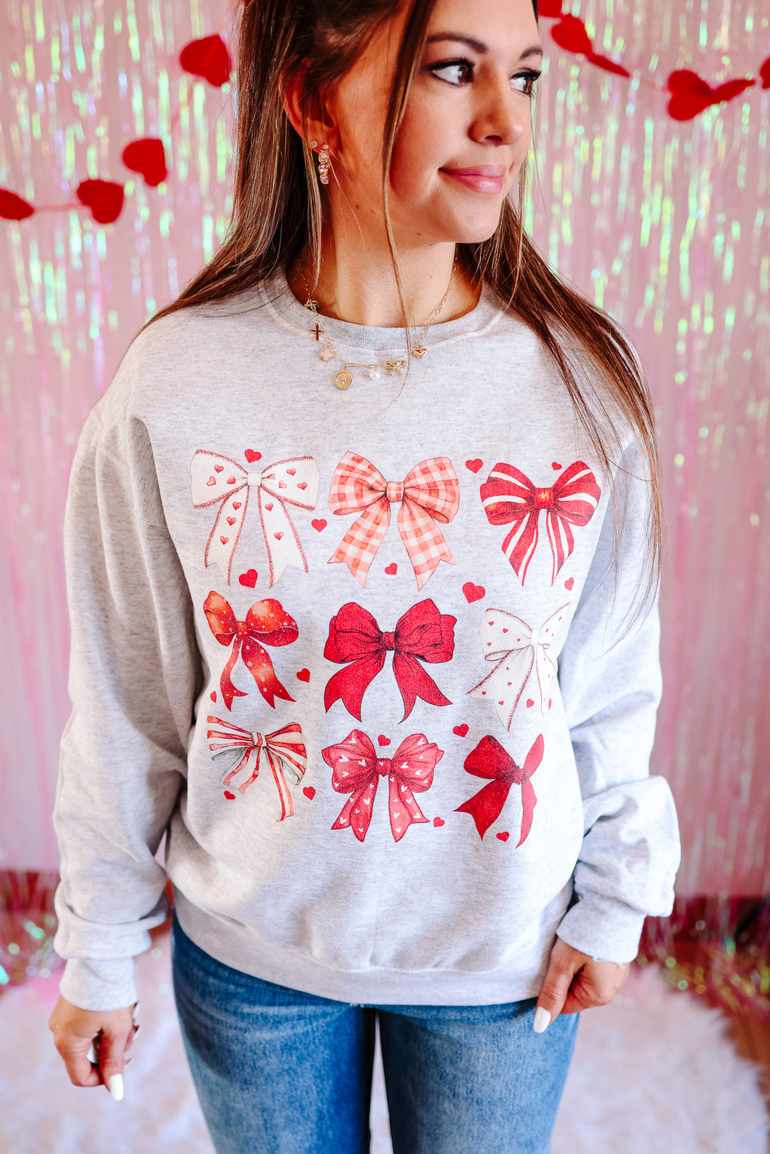 Valentine's Bows Crewneck Sweatshirt - Ash Grey