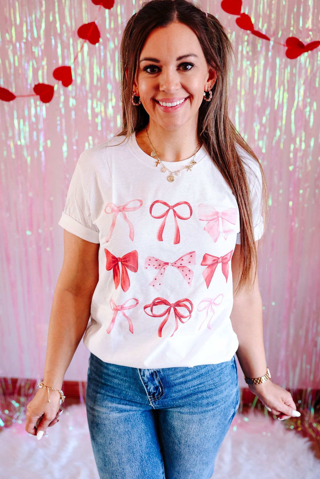 Love You, Mean It Bows Graphic Tee - White