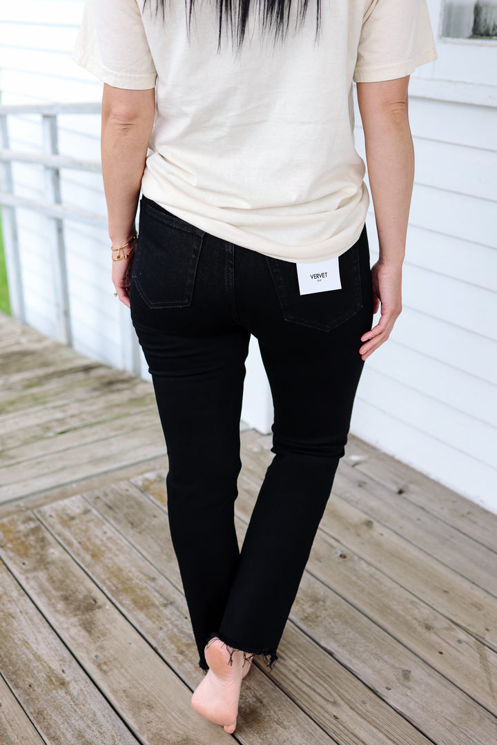 VERVET: Lucas High Rise Straight Raw Hem Jeans