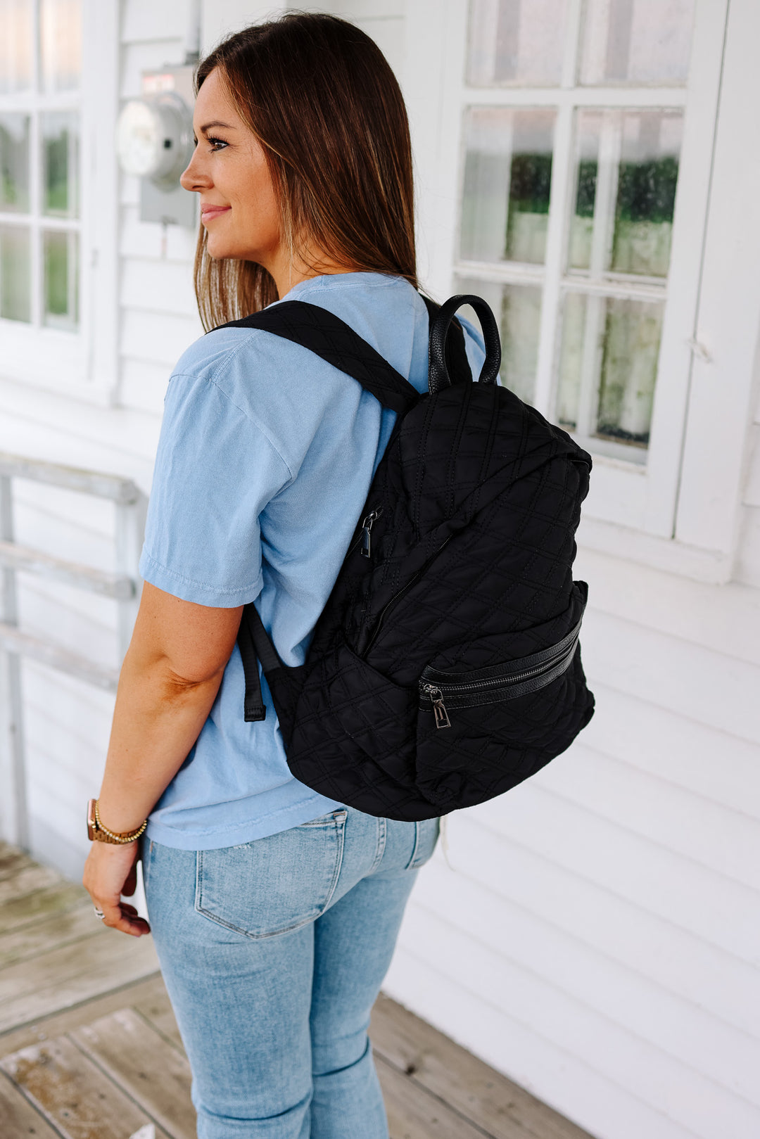 Emmie Quilted Backpack - Black